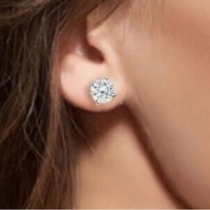 Over 2 CTTW Moissanite crown hidden halo earrings set in Sterling Silver +GRA